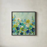 Midsummer Garden by Silvia Vassileva. Shown in a sleek black glass frame for a contemporary gallery look. Available as an archival giclee rolled canvas, fine art paper, or poster print. SKU 36373a.