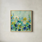 Midsummer Garden by Silvia Vassileva. Shown in a natural wood glass frame for a timeless modern aesthetic. Available as an archival giclee rolled canvas, fine art paper, or poster print. SKU 36373a.