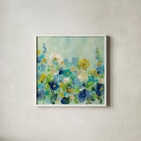 Midsummer Garden by Silvia Vassileva. Shown in a crisp white glass frame for a clean and minimalist style. Available as an archival giclee rolled canvas, fine art paper, or poster print. SKU 36373a.