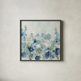 Midsummer Garden Cool by Silvia Vassileva. Shown in a sleek black glass frame for a contemporary gallery look. Available as an archival giclee rolled canvas, fine art paper, or poster print. SKU 56954a.