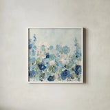 Midsummer Garden Cool by Silvia Vassileva. Shown in a crisp white glass frame for a clean and minimalist style. Available as an archival giclee rolled canvas, fine art paper, or poster print. SKU 56954a.