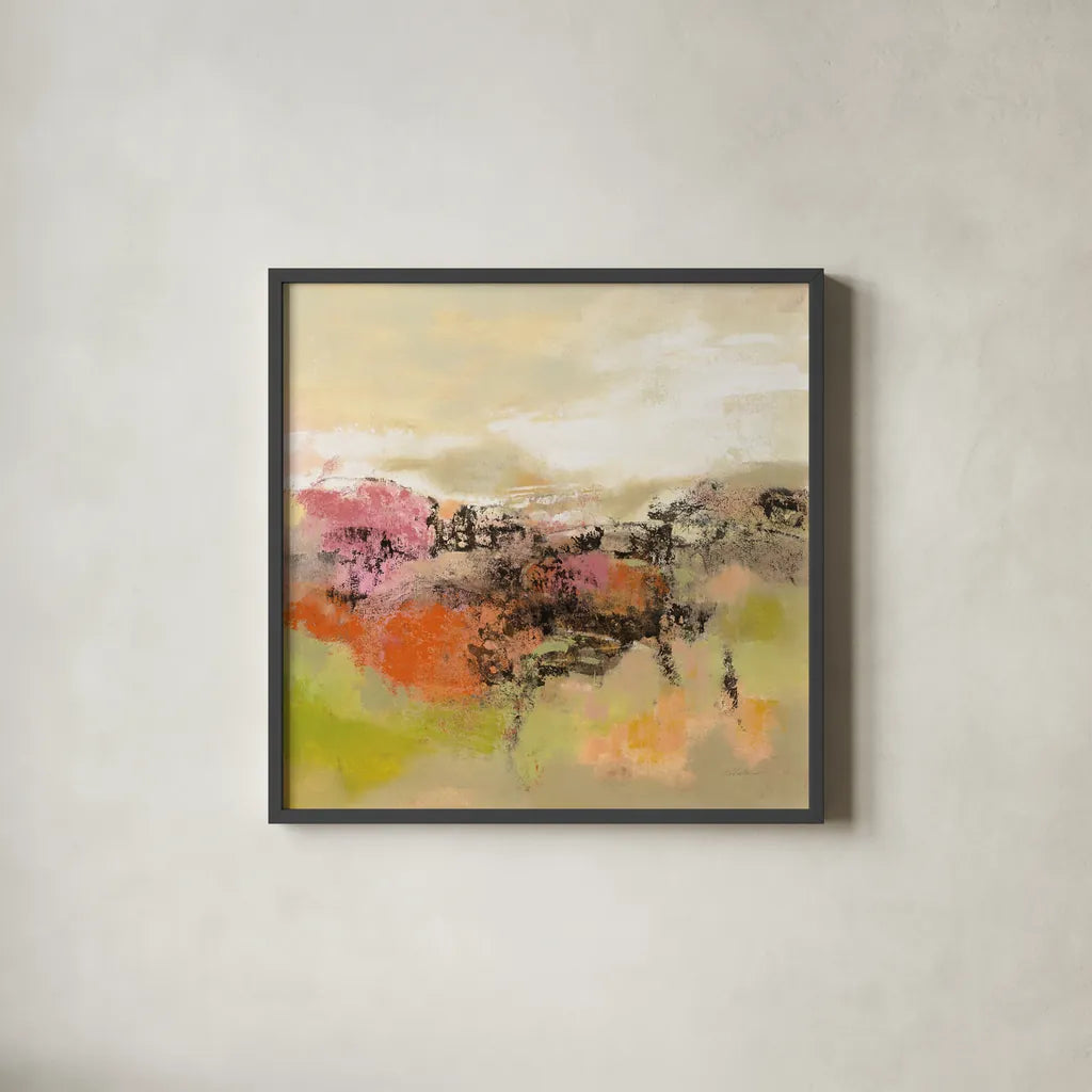 Midsummer Meadow Path by Silvia Vassileva. Shown in a sleek black glass frame for a contemporary gallery look. Available as an archival giclee rolled canvas, fine art paper, or poster print. SKU 65597a.