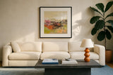 Midsummer Meadow Path by Silvia Vassileva. Displayed in a glass frame with matte in a clean modern living room. Available as an archival giclee rolled canvas, fine art paper, or poster print. SKU 65597a.