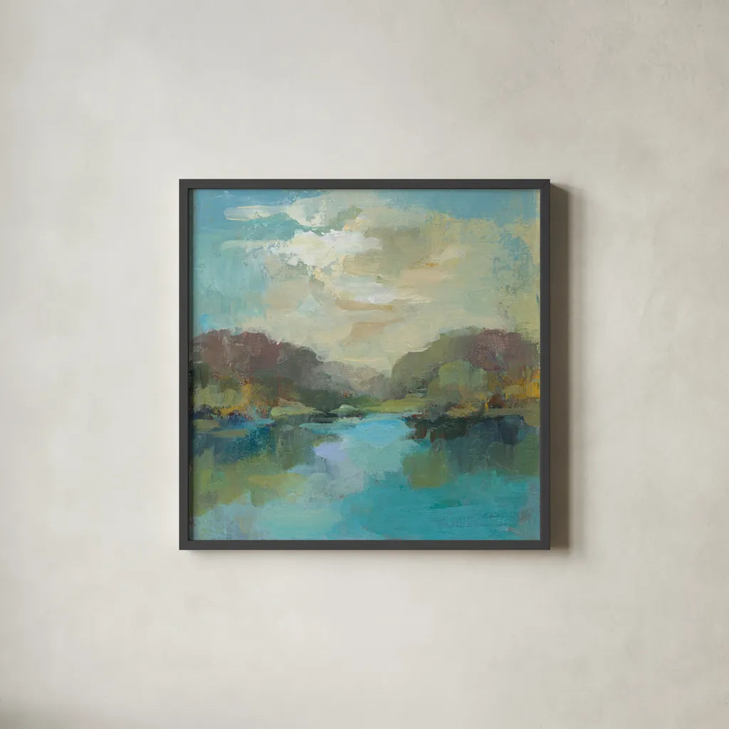 Mini Landscape by Silvia Vassileva. Shown in a sleek black glass frame for a contemporary gallery look. Available as an archival giclee rolled canvas, fine art paper, or poster print. SKU 63979a.
