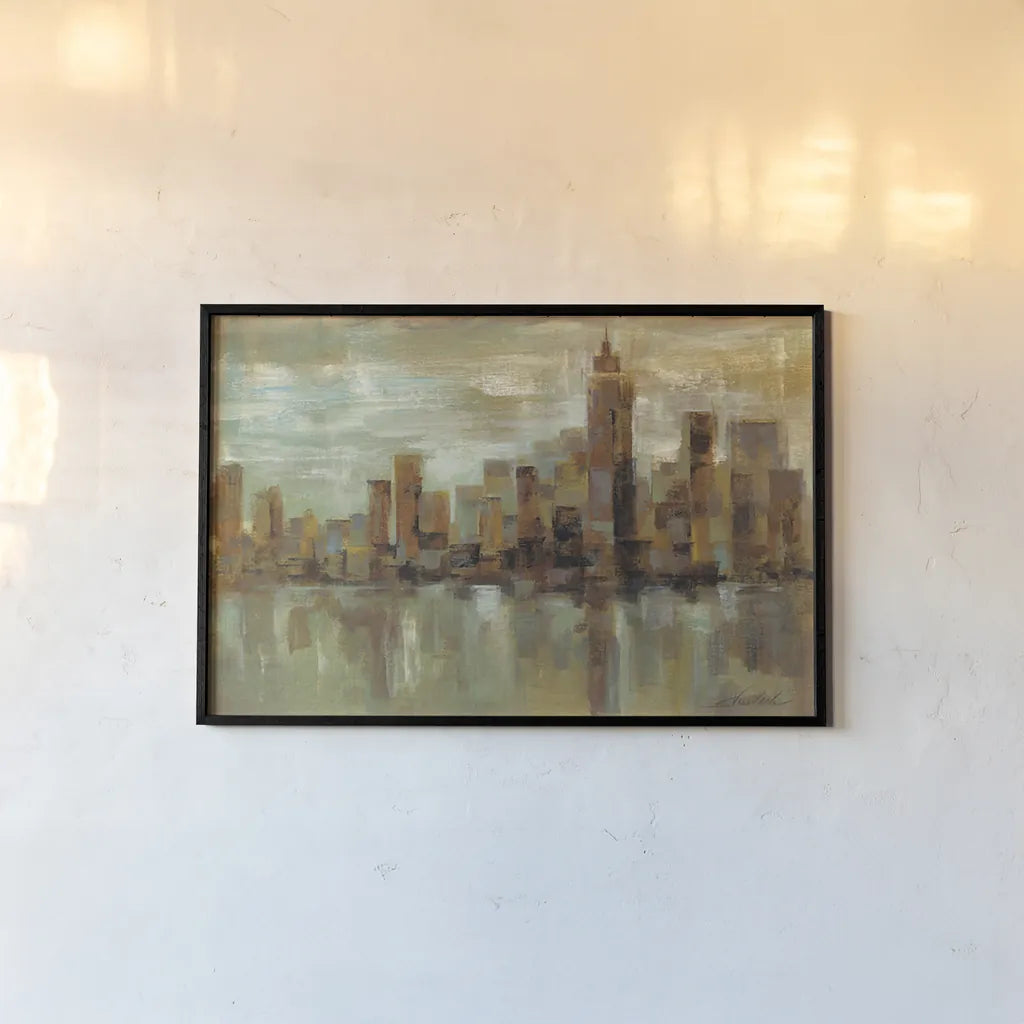 Misty Day In Manhattan by Silvia Vassileva. shown as a paper print in a black flame. Available as a archival giclee rolled canvas, fine art paper, or poster print. SKU 3403i.
