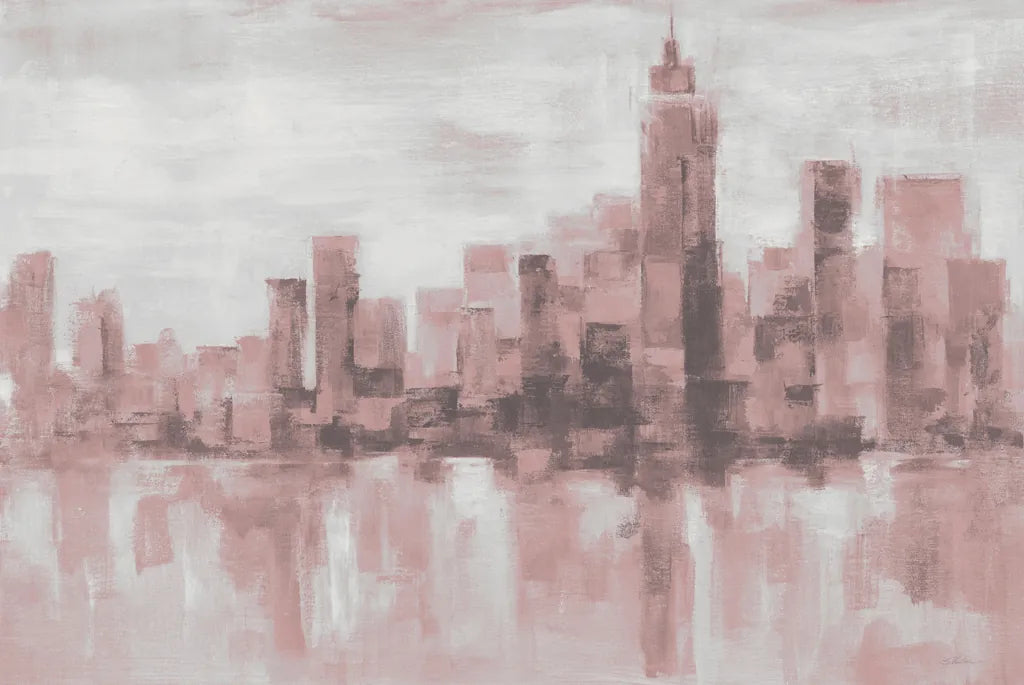 Misty Day in Manhattan Pink Gray by Silvia Vassileva. SKU 47865i. Archival Giclee Fine art print for wall decor.