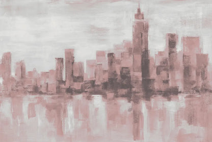 Misty Day in Manhattan Pink Gray by Silvia Vassileva. SKU 47865i. Archival Giclee Fine art print for wall decor.