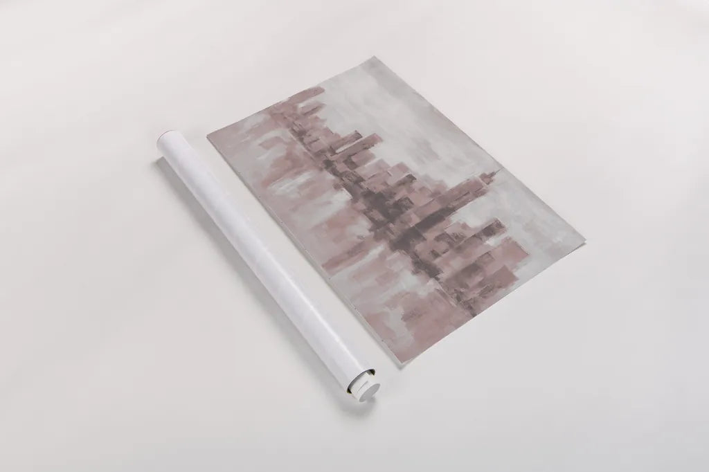 Misty Day in Manhattan Pink Gray by Silvia Vassileva. shown as a rolled paper print. Available as archival giclee rolled canvas, fine art paper, or poster print. SKU 47865i.