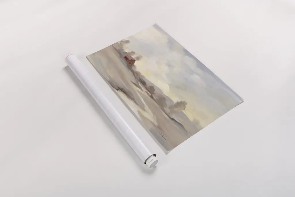 Monochromatic Farm View by Silvia Vassileva. shown as a rolled paper print. Available as archival giclee rolled canvas, fine art paper, or poster print. SKU 77346i.