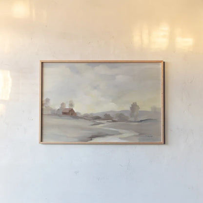 Monochromatic Farm View by Silvia Vassileva. shown as a paper print in a natural frame. Available as a archival giclee rolled canvas, fine art paper, or poster print. SKU 77346i.