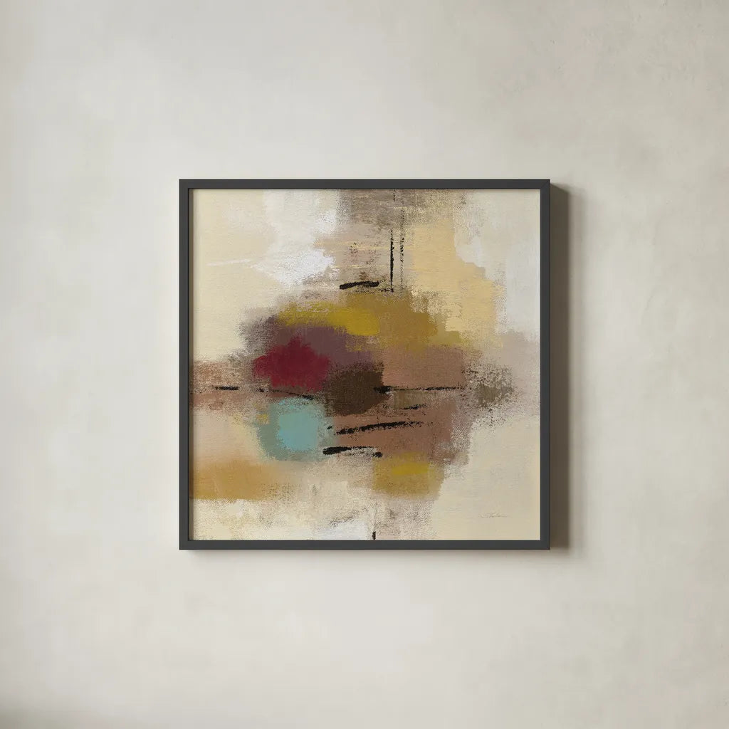 Morello Cherry Abstract I by Silvia Vassileva. Shown in a sleek black glass frame for a contemporary gallery look. Available as an archival giclee rolled canvas, fine art paper, or poster print. SKU 63909a.