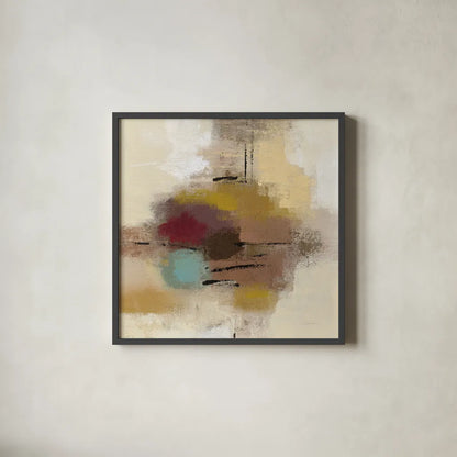 Morello Cherry Abstract I by Silvia Vassileva. Shown in a sleek black glass frame for a contemporary gallery look. Available as an archival giclee rolled canvas, fine art paper, or poster print. SKU 63909a.