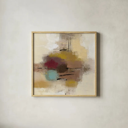 Morello Cherry Abstract I by Silvia Vassileva. Shown in a natural wood glass frame for a timeless modern aesthetic. Available as an archival giclee rolled canvas, fine art paper, or poster print. SKU 63909a.