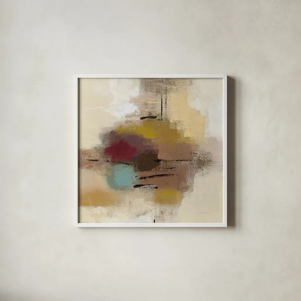 Morello Cherry Abstract I by Silvia Vassileva. Shown in a crisp white glass frame for a clean and minimalist style. Available as an archival giclee rolled canvas, fine art paper, or poster print. SKU 63909a.