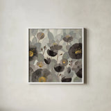 Morning Bloom Greige by Silvia Vassileva. Shown in a crisp white glass frame for a clean and minimalist style. Available as an archival giclee rolled canvas, fine art paper, or poster print. SKU 20096a.