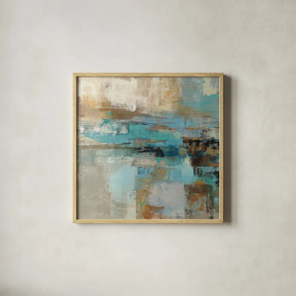 Morning Fjord Square I by Silvia Vassileva. Shown in a natural wood glass frame for a timeless modern aesthetic. Available as an archival giclee rolled canvas, fine art paper, or poster print. SKU 26898a.
