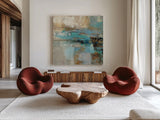 Morning Fjord Square I by Silvia Vassileva. Shown as extra-large giant wall art in a modern living room. Available as an archival giclee rolled canvas, fine art paper, or poster print. SKU 26898a.