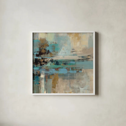 Morning Fjord Square II by Silvia Vassileva. Shown in a crisp white glass frame for a clean and minimalist style. Available as an archival giclee rolled canvas, fine art paper, or poster print. SKU 26899a.
