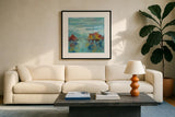 Morning Mist II by Silvia Vassileva. Displayed in a glass frame with matte in a clean modern living room. Available as an archival giclee rolled canvas, fine art paper, or poster print. SKU 25235a.