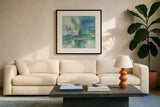 Morning Port by Silvia Vassileva. Displayed in a glass frame with matte in a clean modern living room. Available as an archival giclee rolled canvas, fine art paper, or poster print. SKU 21909a.