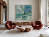 Morning Port by Silvia Vassileva. Shown as extra-large giant wall art in a modern living room. Available as an archival giclee rolled canvas, fine art paper, or poster print. SKU 21909a.