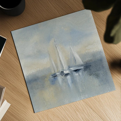 Morning Sail I Blue by Silvia Vassileva. Shown as a detailed flat fine art print, highlighting archival giclee quality. Available as an archival giclee rolled canvas, fine art paper, or poster print. SKU 34375a.