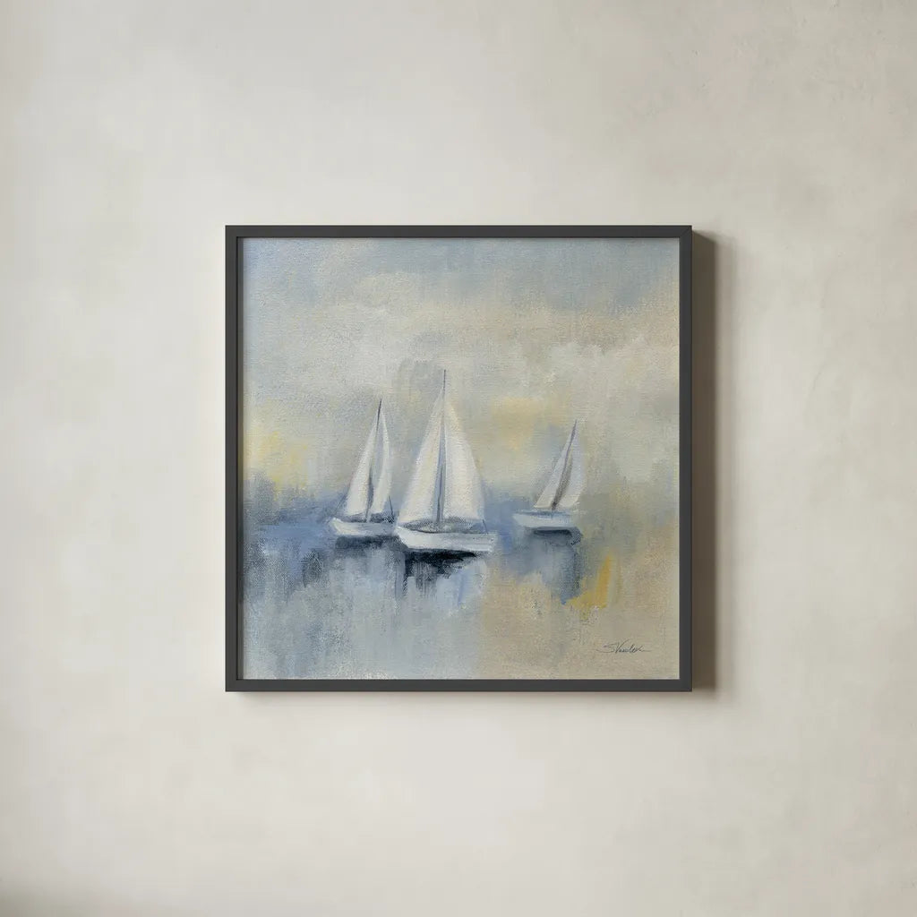 Morning Sail II by Silvia Vassileva. Shown in a sleek black glass frame for a contemporary gallery look. Available as an archival giclee rolled canvas, fine art paper, or poster print. SKU 33964a.