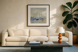 Morning Sail II by Silvia Vassileva. Displayed in a glass frame with matte in a clean modern living room. Available as an archival giclee rolled canvas, fine art paper, or poster print. SKU 33964a.