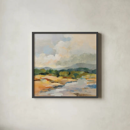 Mountain Creek by Silvia Vassileva. Shown in a sleek black glass frame for a contemporary gallery look. Available as an archival giclee rolled canvas, fine art paper, or poster print. SKU 84999a.