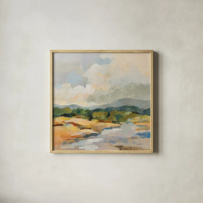 Mountain Creek by Silvia Vassileva. Shown in a natural wood glass frame for a timeless modern aesthetic. Available as an archival giclee rolled canvas, fine art paper, or poster print. SKU 84999a.