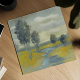 Mustard Yellow Fields by Silvia Vassileva. Shown as a detailed flat fine art print, highlighting archival giclee quality. Available as an archival giclee rolled canvas, fine art paper, or poster print. SKU 74913a.