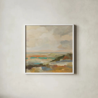Muted Harmony by Silvia Vassileva. Shown in a crisp white glass frame for a clean and minimalist style. Available as an archival giclee rolled canvas, fine art paper, or poster print. SKU 97924a.