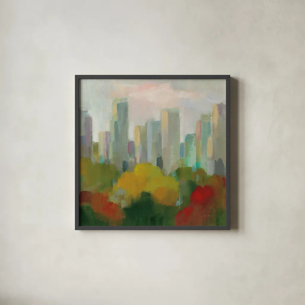 NYC Central Park I by Silvia Vassileva. Shown in a sleek black glass frame for a contemporary gallery look. Available as an archival giclee rolled canvas, fine art paper, or poster print. SKU 35828a.