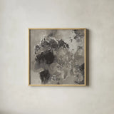 Natural Monotype Dark by Silvia Vassileva. Shown in a natural wood glass frame for a timeless modern aesthetic. Available as an archival giclee rolled canvas, fine art paper, or poster print. SKU 75163a.