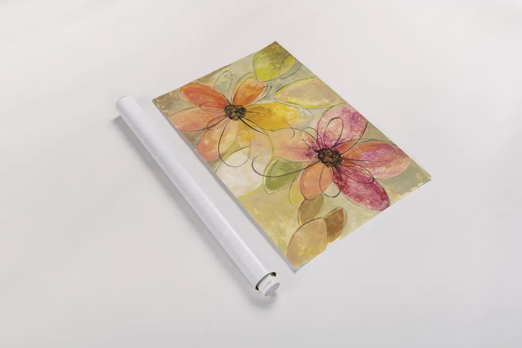 Neon Floral by Silvia Vassileva. shown as a rolled paper print. Available as archival giclee rolled canvas, fine art paper, or poster print. SKU 28115i.