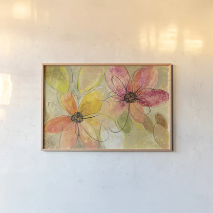 Neon Floral by Silvia Vassileva. shown as a paper print in a natural frame. Available as a archival giclee rolled canvas, fine art paper, or poster print. SKU 28115i.