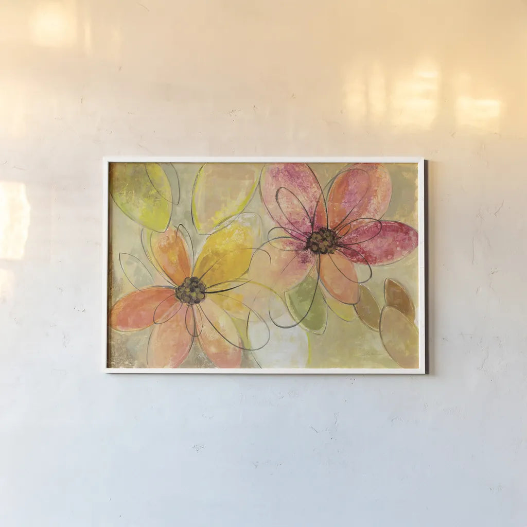 Neon Floral by Silvia Vassileva. shown as a paper print in a white frame. Available as a archival giclee rolled canvas, fine art paper, or poster print. SKU 28115i.