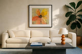 Neon Floral II by Silvia Vassileva. Displayed in a glass frame with matte in a clean modern living room. Available as an archival giclee rolled canvas, fine art paper, or poster print. SKU 28855a.