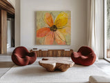 Neon Floral II by Silvia Vassileva. Shown as extra-large giant wall art in a modern living room. Available as an archival giclee rolled canvas, fine art paper, or poster print. SKU 28855a.