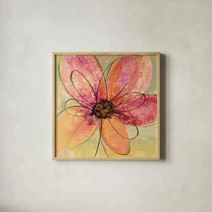 Neon Floral III by Silvia Vassileva. Shown in a natural wood glass frame for a timeless modern aesthetic. Available as an archival giclee rolled canvas, fine art paper, or poster print. SKU 28856a.