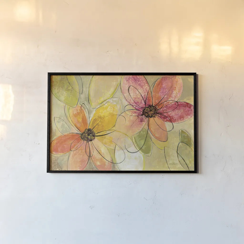 Neon Floral v2 by Silvia Vassileva. shown as a paper print in a black flame. Available as a archival giclee rolled canvas, fine art paper, or poster print. SKU 28890i.