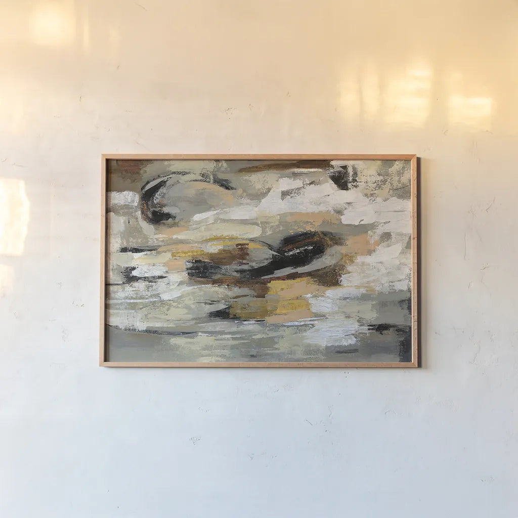 Neutral Abstract by Silvia Vassileva. shown as a paper print in a natural frame. Available as a archival giclee rolled canvas, fine art paper, or poster print. SKU 28103i.