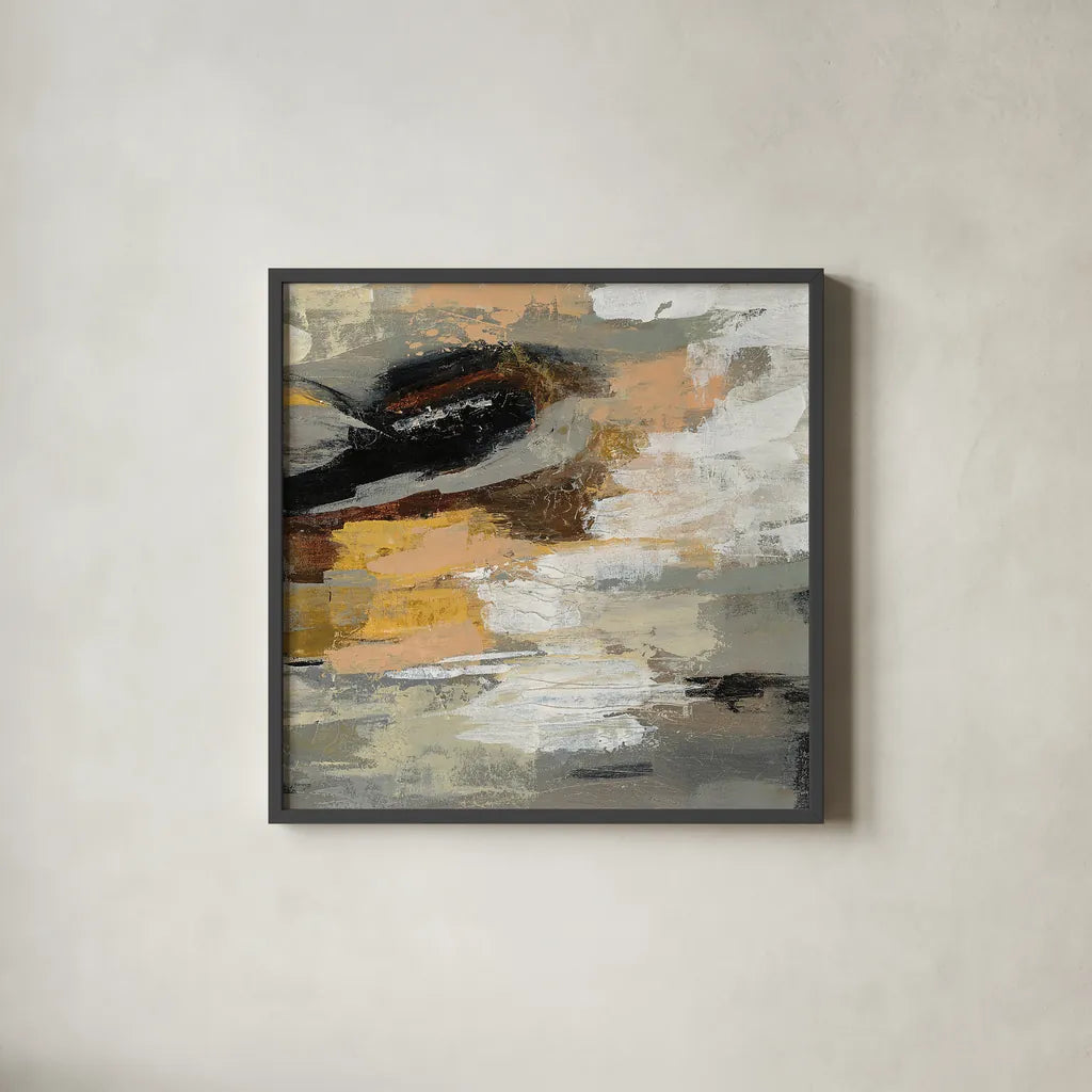 Neutral Abstract III by Silvia Vassileva. Shown in a sleek black glass frame for a contemporary gallery look. Available as an archival giclee rolled canvas, fine art paper, or poster print. SKU 28409a.