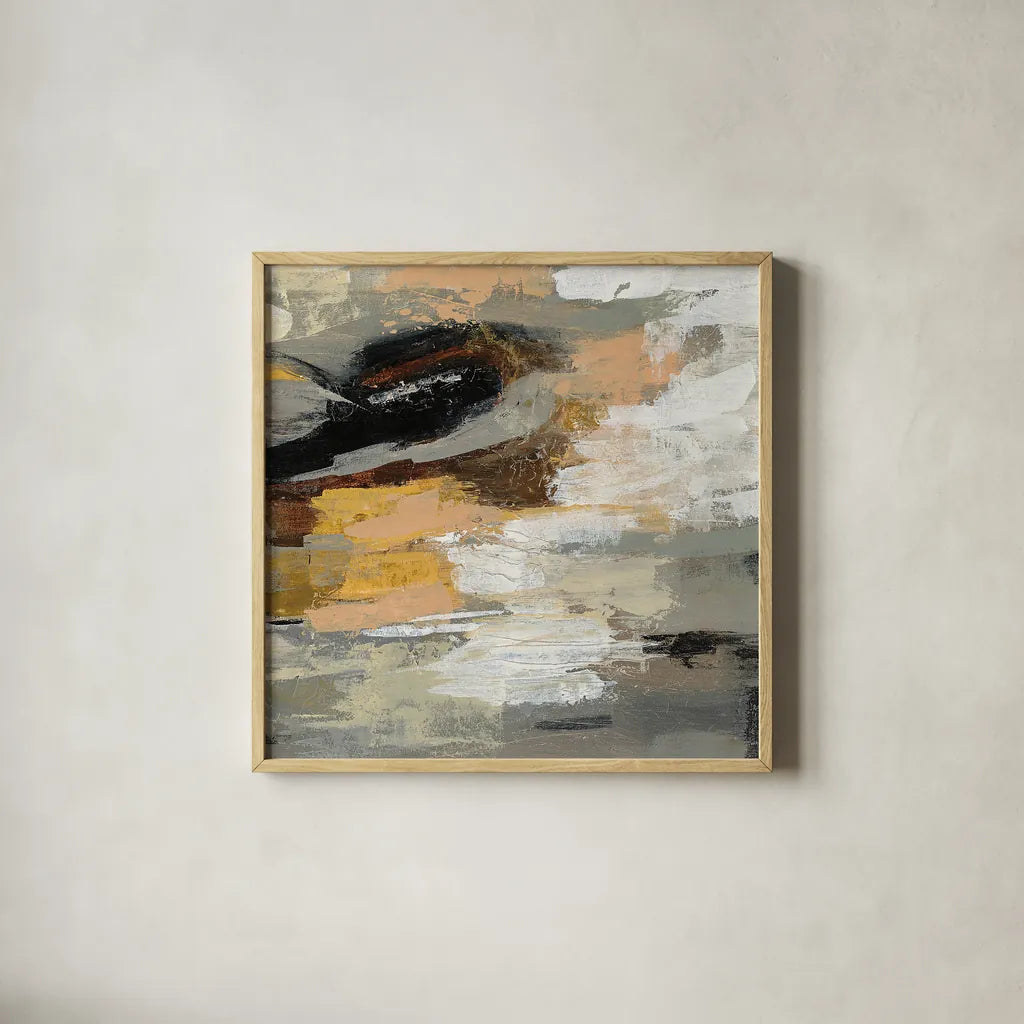 Neutral Abstract III by Silvia Vassileva. Shown in a natural wood glass frame for a timeless modern aesthetic. Available as an archival giclee rolled canvas, fine art paper, or poster print. SKU 28409a.