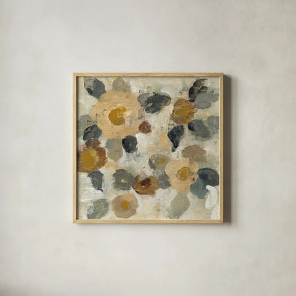 Neutral Floral Beige II by Silvia Vassileva. Shown in a natural wood glass frame for a timeless modern aesthetic. Available as an archival giclee rolled canvas, fine art paper, or poster print. SKU 28027a.