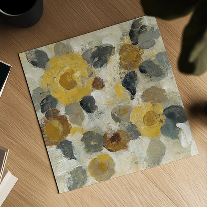 Neutral Floral Beige II Yellow Flowers by Silvia Vassileva. Shown as a detailed flat fine art print, highlighting archival giclee quality. Available as an archival giclee rolled canvas, fine art paper, or poster print. SKU 28406a.