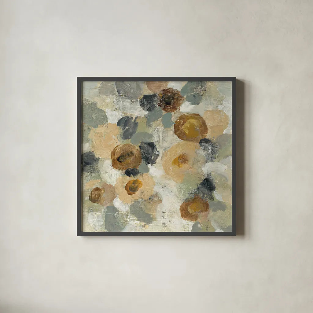 Neutral Floral Beige III by Silvia Vassileva. Shown in a sleek black glass frame for a contemporary gallery look. Available as an archival giclee rolled canvas, fine art paper, or poster print. SKU 28028a.