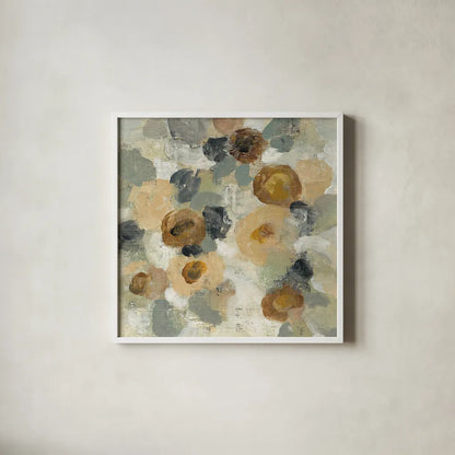 Neutral Floral Beige III by Silvia Vassileva. Shown in a crisp white glass frame for a clean and minimalist style. Available as an archival giclee rolled canvas, fine art paper, or poster print. SKU 28028a.