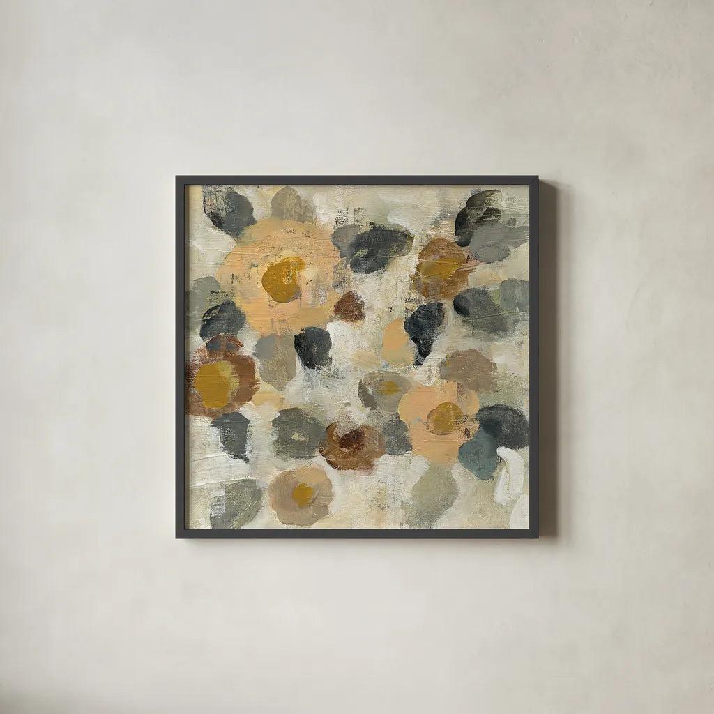 Neutral Floral II by Silvia Vassileva. Shown in a sleek black glass frame for a contemporary gallery look. Available as an archival giclee rolled canvas, fine art paper, or poster print. SKU 27131a.