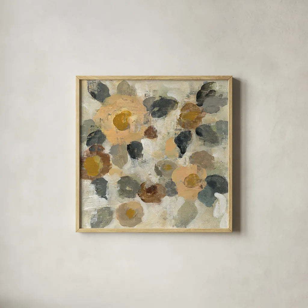 Neutral Floral II by Silvia Vassileva. Shown in a natural wood glass frame for a timeless modern aesthetic. Available as an archival giclee rolled canvas, fine art paper, or poster print. SKU 27131a.